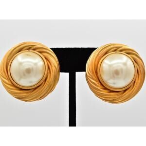 Allison Reed Vintage Clip On Earrings Brushed Gold Chunky Heavy Signed 80s BinBB